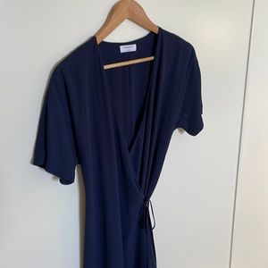 Babaton Navy Blue Wrap Dress, Medium